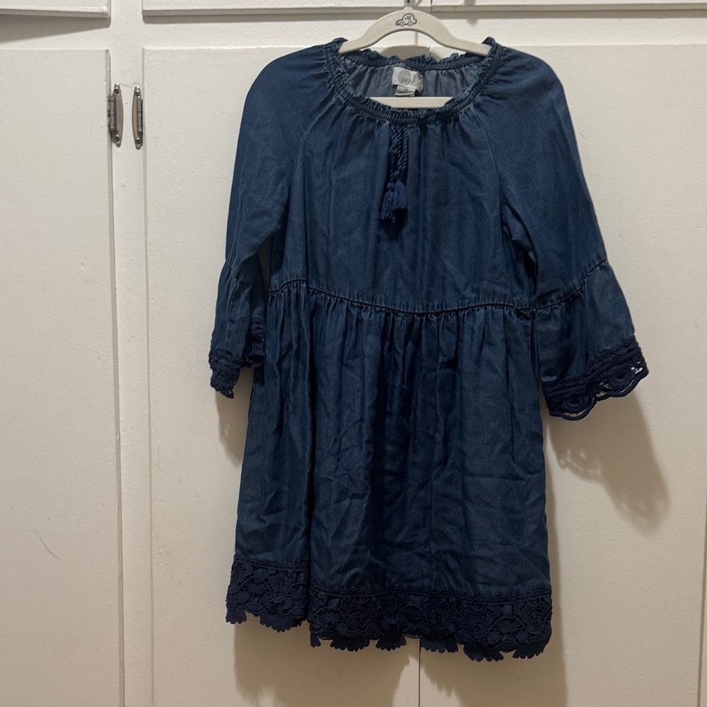 Peek Navy Blue Kids Dress with Lace Trim